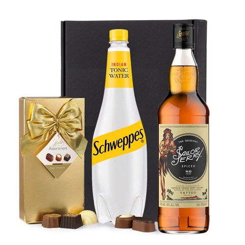 Sailor Jerrys Spiced Rum with Schweppes Tonic & Chocolates Gift Box | Spirit Mixer Set